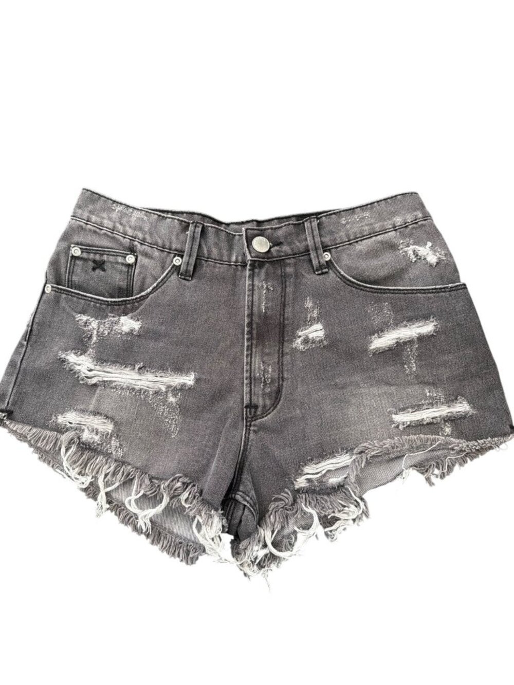 Res Denim Distressed High Rise Denim Bootie Shorts Raw Hem Holes Destroyed Sz 24